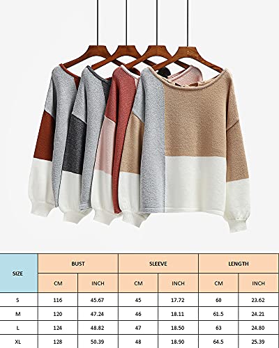 ECOWISH Women Sweater Long Sleeve Color Block Knit Pullover Sweaters Crew Neck Patchwork Casual Loose Jumper Tops Red Medium