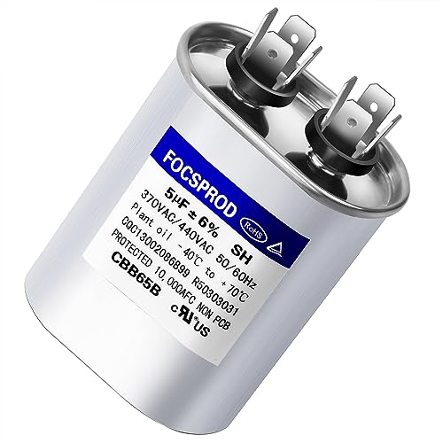 45+7.5 uF 45/7.5 MFD ±6% 370V/440V CBB65 AC Capacitor, Dual Run Round Capacitor Replacement, 45 7.5 uF 440 Volt HVAC Capacitor for AC Unit Fan Motor Start or Heat Pump or Condenser Straight Cool