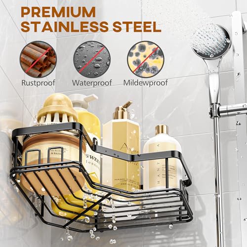 MAXIFFE Shower Caddy, 5-Pack Shower Organizer with Soap Holder, Corner Shower Caddy with 8 Hooks, Wall Mounted Shower Shelf for Bathroom, Kitchen, Countertop, Black