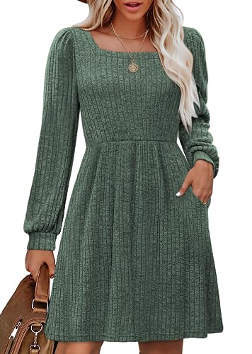 OFEEFAN Casual Dresses for Women Fall Long Sleeve Dress Striped Camrel M