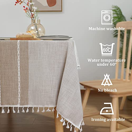 JIALE Tablecloths for Rectangle Tables,Cotton Linen Table Cloth Waterproof Tablecloth Wrinkle Free Farmhouse Dining Table Cover,Soft Fabric Table Cloths with Tassels,Brown,55" X 55",2-4 Seats