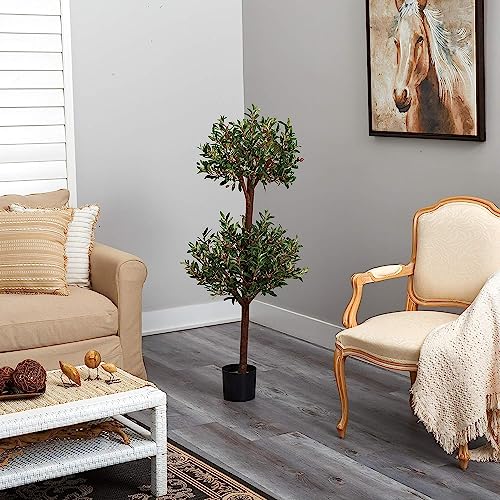 Nearly Natural 5309 Olive Double Topiary Silk Tree, 4.5-Feet, Green
