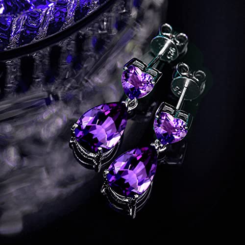 JIANGXIN 18"~20" Pear cut Amethyst 925 Sterling Silver Pendant Necklace Drop Earrings Jewelry Set for Women Heart cz Decorated