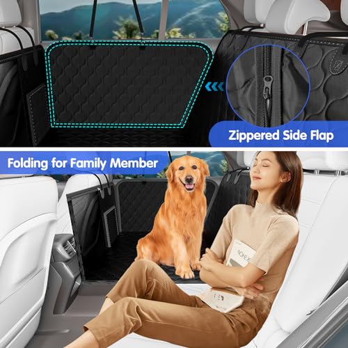 Back Seat Extender for Dogs - Heavy Duty Dog Car Seat Cover for Back Seat Hard Bottom Dogs Seat Cover Extender, Dog Hammock for Car Travel Dog Car Bed, Pet Cover Backseat Protector with Mesh Window