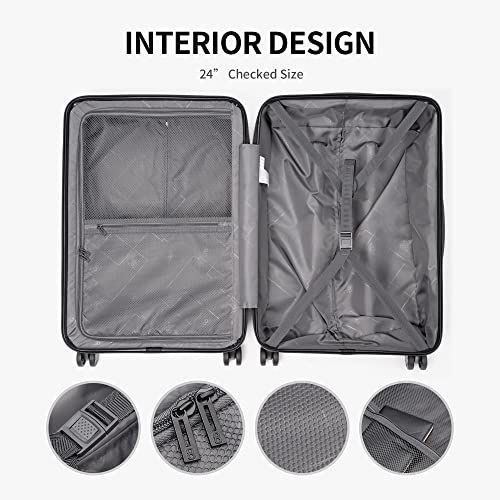 LEVEL8 Grace Luggage Sets Hardshell Suitcase with Wheels, Sturdy Large Suitcase Tsa Lock 20 Inch Expandable Carry on 24 Inch 28 Inch Checked Luggage, 3-Piece Set (20/24/28), Black