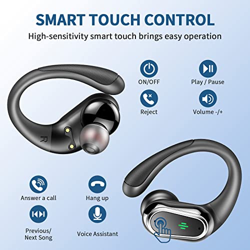 Wireless Earbuds, 2025 Bluetooth 5.4 Headphones Sport, Bluetooth Earbuds with ENC Noise Canceling Mic, 50H Stereo Wireless Headphones IP7 Waterproof with Earhooks, Dual LED Display for Running/Workout