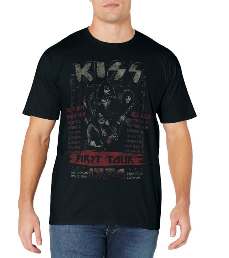 KISS Classic Fit First Tour T-Shirt - Black, Short Sleeve, Cotton & Polyester Blend