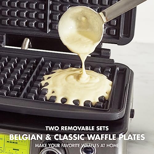 GreenPan Elite 2-Square Belgian & Classic Waffle Iron, Healthy Ceramic Nonstick Aluminum Dishwasher Safe Plates, Adjustable Shade/Crunch Controls, Wont Overflow, Easy Cleanup Breakfast, Black