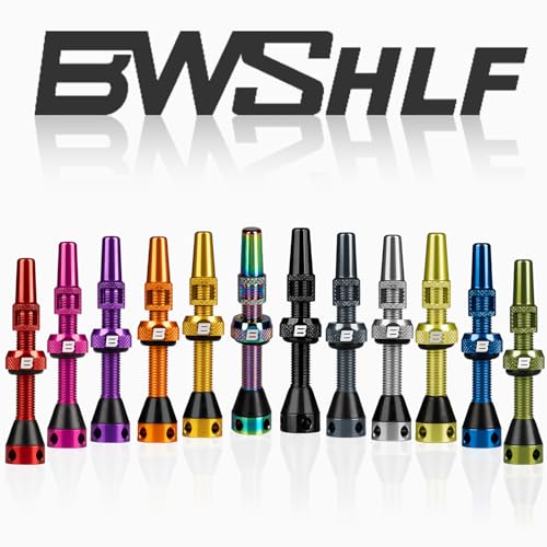 BWSHLF Tubeless Presta Valve Stem 40/44/55/60/65/80/100 mm, Super Light Alloy Presta Valve Stem Kit with Valve Core Remover Tool and Valve Stem Caps - Multiple Color and Size Options(Pair)