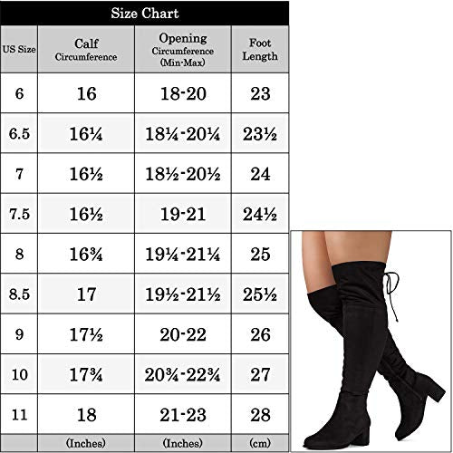 RF ROOM OF FASHION Women's Wide Calf Wide Width Chunky Heel Over The Knee Boots - Plus Size Friendly BLACK Size.5.5