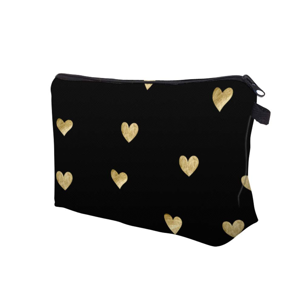 Cute Travel Makeup Bag Cosmetic Bag Small Pouch Gift for Women (Golden Heart)