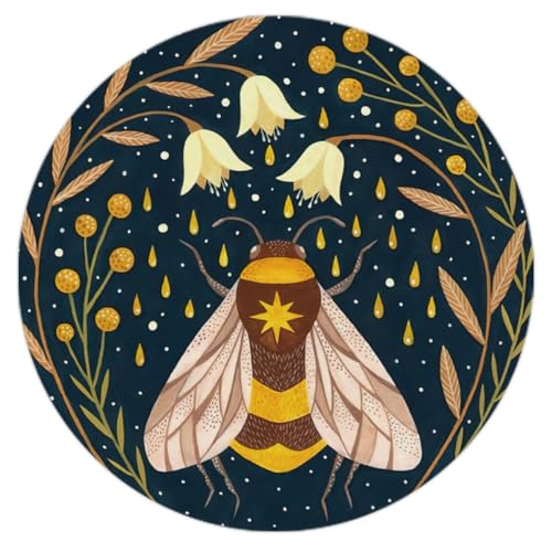 QUICQOD Vintage Floral Bumblebee Honey Bee Moth Mouse Pad 8.7 x 8.7 Inches,Non-Slip Rubber Base Mousepads for Home Office College Dorm Desk Decor,Gifts for Teen Girls Women Coworkers,Bee Lover Gift