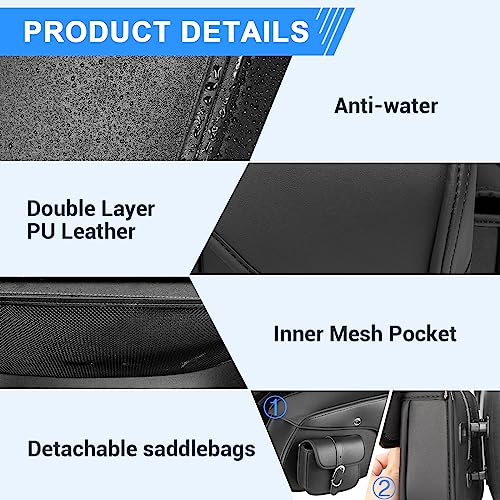 OXMART Motorcycle Saddlebags, Large Capacity Saddle Bags, Waterproof PU Leather Side Bags with White Stitching Quick-release PU Universal for Sportster Shadow Softail Dyna V-star-Upgrade Style