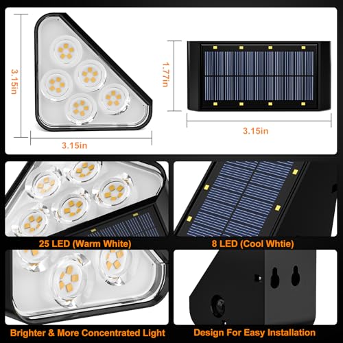 WENATY 33 LED Solar Step Lights Outdoor Waterproof, LED Outdoor Stair Lights, Solar Deck Lights Solar Powered Lighting Auto On/Off for Outside Steps, Patio, Front Yard Porch, Garden Decor (Warm White)