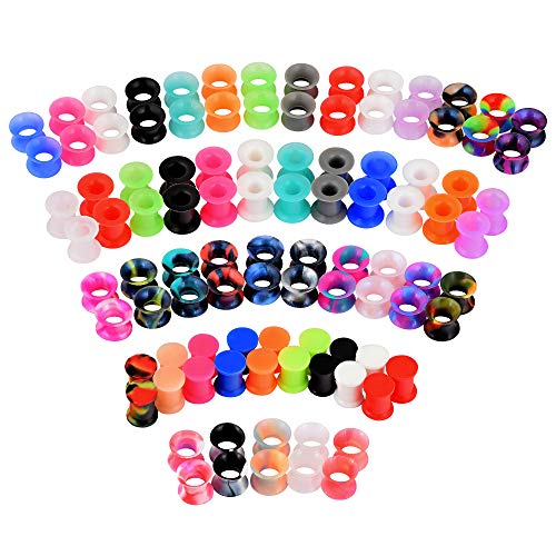 YOFANST 56pcs Colorful Silicone Ear Gauges Double Flared Ear Tunnels Set Stretchers Expander Ear Piercing Jewelry 16mm