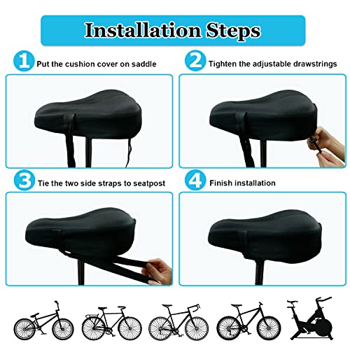 Geronmine Gel Bike Seat Cover Padded for Bicycle Saddle for Women & Men, Most Comfortable Seat Cushion Cover, Soft for Spin Indoor Outdoor Cycling Class Mountain Stationary Bikes