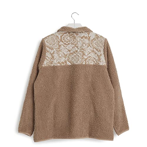 Vera Bradley Women's Snap Collar Fleece Pullover Sweatshirt With Pockets (Extended Size Range), Java Ginger, Extra Small