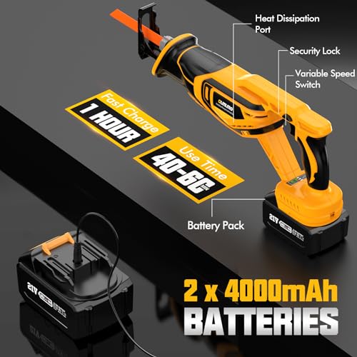 Reciprocating Saw Cordless, Brushless Cordless Reciprocating Saw with 21V 8000mAh Battery, 3000SPM 28mm Reciprocating Stroke, 8 Saw Tool-Free Blade Change Reciprocating Saw for Wood & Metal Cutting