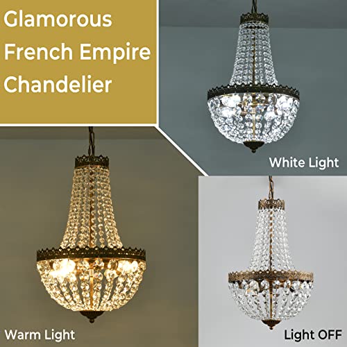 KAIQI 4 Lights French Empire Mini Crystal Chandelier Farmhouse Pendant Lighting, Bronze Finish Ceiling Light Fixture for Dining Room Bedroom Foyer Living Room, D12.6inch x H19.7inch