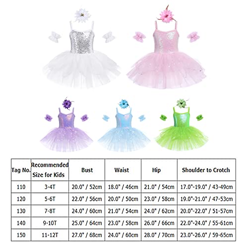 Ballet Leotard Dress for Girls Ballerina Outfits Shiny Sequins Dance Tutu Dress Gymnastic Leotards Dress Dance Leotard Ballet Skirt Toddler Ballerina Costume Ballet Tutu Dress White (3PCS) 3-4T