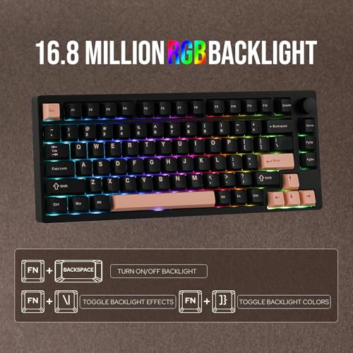 EPOMAKER P75 Wireless Aluminum Mechanical Keyboard, Bluetooth 5.0/2.4GHz/USB-C Hot Swappable Custom Keyboard, Gasket Structure Creamy Keyboard for PC/Tablet/PS/Xbox (Black, Wisteria Tactile Switch)