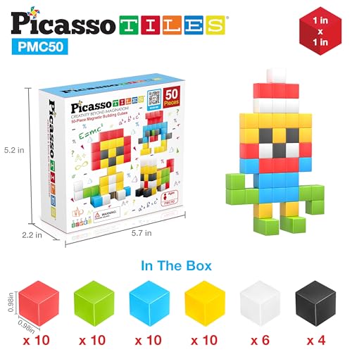 Picasso Cubes Magnetic Cube Puzzle 6-in-1 Vehicle Theme Pattern Magnet Brain Teaser Cubes Building Block 120 Pictures Toy Set Kids Ages 3 & Up Preschool Children Promotes Problem PMC24