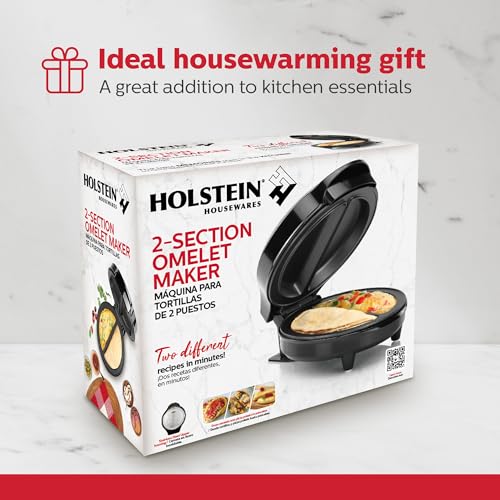 Holstein Housewares - Non-Stick Omelet & Frittata Maker, Stainless Steel - Makes 2 Individual Portions Quick & Easy (2 Section, Black)