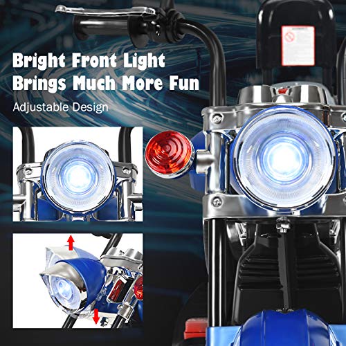 Costzon Kids Motorcycle, 6V Battery Powered Ride on Chopper Motorcycle w/Horn, Headlight, 3-Wheel Stable Ride on Toys, Electric Toddler Motorcycle for Kids, Gift for Boys Girls (Blue)
