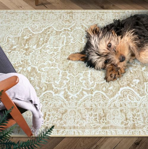 KUTA Washable Kitchen Runner 3x8, Grey Vintage Kitchen Runners Non Skid Washable 8 ft, Printed Oriental Distressed Tribal 3x8 Runner Rug Area Rug Ultra Soft Carpet Runner for Bedroom Living Room