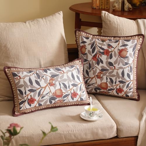 patdrea Designer Throw Pillow Covers Set of 2,Orange Farmhouse Rustic Linen with Pomegranate Fruit Pattern Pillow Covers,Decorative Lumbar Pillowcases Cushion for Bed Living Room Outdoor,12"x20"