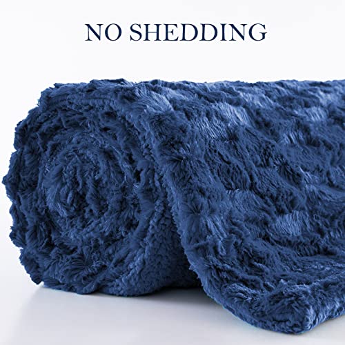 HOMEIDEAS Faux Fur Bed Blanket(Throw, Navy Blue), Decorative Sofa Couch Fur Blanket 50x60 inches, Holiday Lush Home Decoration Gifts