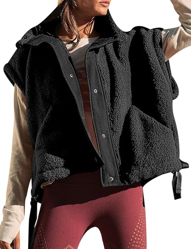 Yeokou Women's Fleece Vest Casual Sleeveless Button Down Winter Warm Sherpa Jacket with Pockets(ArmyGreen-S)