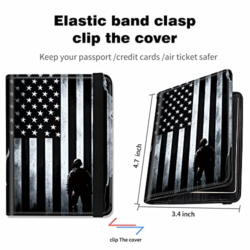 RYUITHDJP Passport and Vaccine Card Holder Combo with RFID Signal Block, American Flag Men Boy Design Leather Credit Card Holder Wallet Cover with Vaccination Card Protector Slot