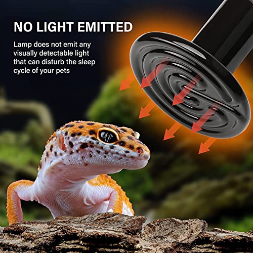 HealSmart Reptile Heat Lamp 100W 2-Pack Ceramic Heat Emitter, No Light Emitting Heat Bulbs for Amphibian Pet Brooder Coop Incubating Chicken, Lizard Bearded Dragon Turtle Snake Terrarium Black