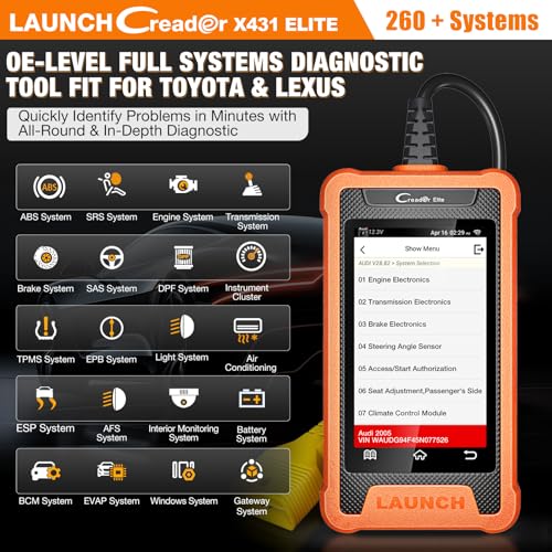 LAUNCH Creader Elite Bi-Directional OBD2 Scanner for Toyota Lexus, 2024 Full System Diagnostic Scan Tool, All Reset Service Code Reader, ECU Coding, Battery Registration,AUTO VIN,Lifetime Fr-ee Update