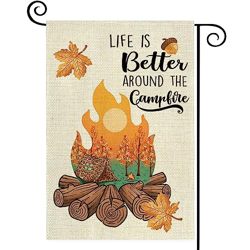 BEZKS Fall Funny Camping Garden Flag for Campers burlap 12.5x18.5Inch Double Sided, Best Choice Autumn Making Memories One Campsite At A Time Small Personalized Camping Garden Flags (AB02)