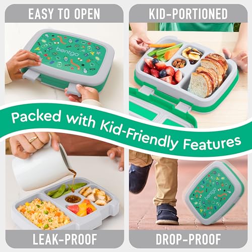 Bentgo Kids Prints Leak-Proof, 5-Compartment Bento-Style Kids Lunch Box - Ideal Portion Sizes for Ages 3-7, Durable, Drop-Proof, Dishwasher Safe, & Made with BPA-Free Materials (Sports)