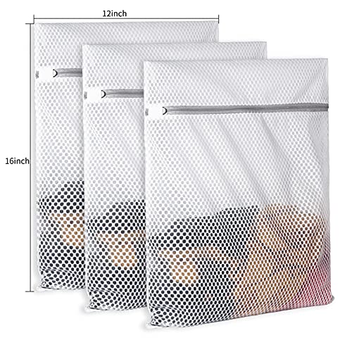 SUERIV 3Pcs Durable Honeycomb Mesh Laundry Bags for Delicates 125gsm Net Fabric Durable and Reusable Delicate Wash Bag,Organization Bag for Lingerie,Sock,12 x 16 Inches(3 Medium)