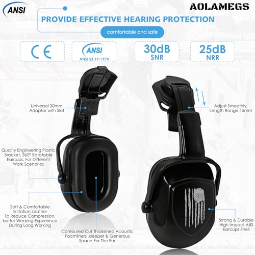 AOLAMEGS Construction Hard Hat with Visor and Earmuffs - Hard Hats Construction OSHA Approved, ANSI Z89.1 ABS Safety Helmet with and Ear Protection, Hardhats for Men Women Worker,6-pt Suspension