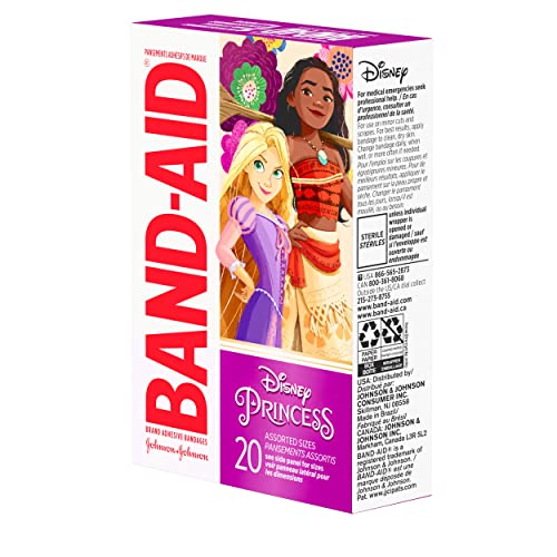 Band-Aid Brand Adhesive Bandages for Minor Cuts & Scrapes, Wound Care Featuring Disney Princess Characters, Fun Bandages for Kids and Toddlers, Assorted Sizes, 20 Count