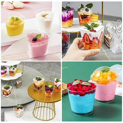 ALEXPRE 400 Pack 3oz 5oz Dessert Cups with Lids and Spoons, 3 Styles Clear Plastic Appetizer Cups Disposable Party Mini Parfait Cups for Serving Fruit Trifle Mousse Ice Cream and Pudding Dessert Cups