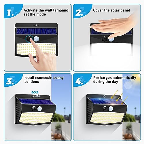 Peasur 2 Packs Solar Outdoor Lights Motion Sensor Solar Security Lights Waterproof with 3 Lighting Modes Solar Powered Wall Lights Outside for Garden Fence Yard Deck, Brown