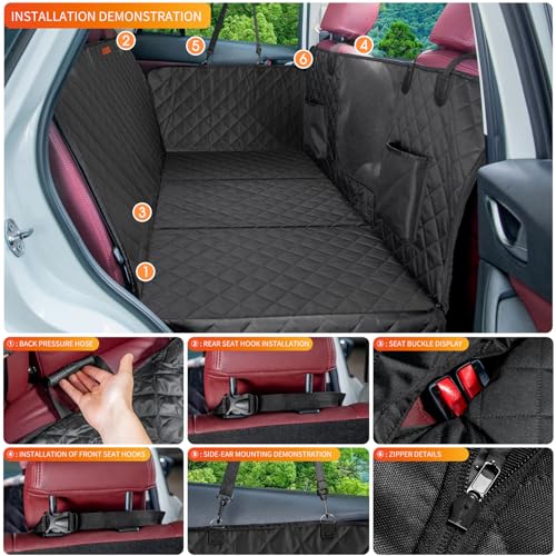 Dog Car Seat Cover for Back Seat,Back Seat Extender for Dogs with Large Space,Car Seat Protector Supports 330 lbs,Hard Bottom Car Seat Cover for Dogs with Waterproof.Back Seat Cover for SUV,Car&Truck