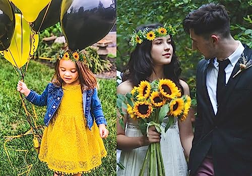 WOVOWOVO Sunflower Crowns For Girls Women, Bridal Daisy Flower Leaf Crown Bride Hair Accessories Floral Wreath Headband With Ribbon For Wedding Birthday Vacation Party Festival Photo Prop