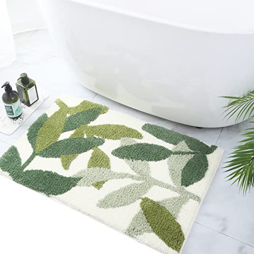ZebraSmile 16 X 24 in Small Bathroom Rugs Green Leaves Microfiber Bath Mat Water Absorbent Bathroom Rug with Non Slip Back for Wash Basin Shower Floor Bedroom Doormat