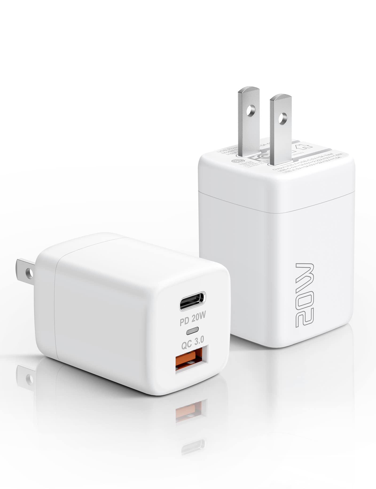 USB C Wall Charger Fast Charger Block, 2-Pack TI-TOO 20W Dual Port Power Adapter, Quick Charge 3.0 USB Type c Power Delivery Charging Plug Compatible with iPhone 14 Pro Max/14 Plus/13 Pro/13/12…