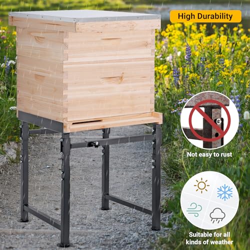 Neorexon Adjustable Metal Hive Stand, Sturdy Beehive Stand Adjustable Height 15” - 19” & Adjustable Width 14.5” - 24.5”, Easy to Assemble Bee Stand for Beekeeping