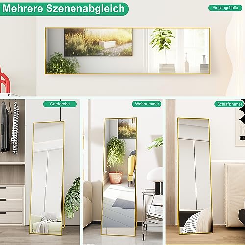 FANYUSHOW Wall Mounted Full Length Mirror, 50" x14" Tempered Glass Full Body Mirror with Engraving Frame for Bedroom, Living Room,Black