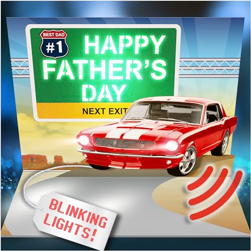 Pop Up Fathers Day Card Classic Car, Rev Up Sounds & Blinking Headlights, Happy Fathers Day Card from Daughter, Father's Day Cards for Husband, Fathers Day Card from Son, Fathers Day Cards