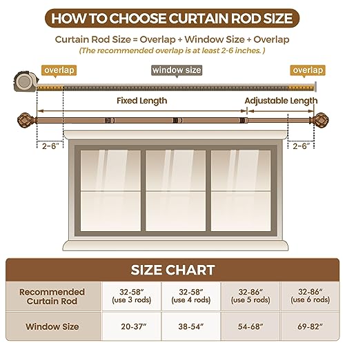 KAMANINA Antique Silver Curtain Rod 32 to 58 inch(2.6-4.8ft), 1 inch Adjustable Single Curtain Rods for Windows 28 to 48 inch, Decorative Drapery Rod with Twisted Cage Ends